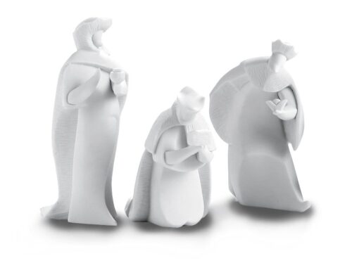3 Reyes Magos, pieza de belén Nadal ref. 736924/01: los tres Reyes Magos en el mismo estilo blanco y estilizado de la colección El Portal