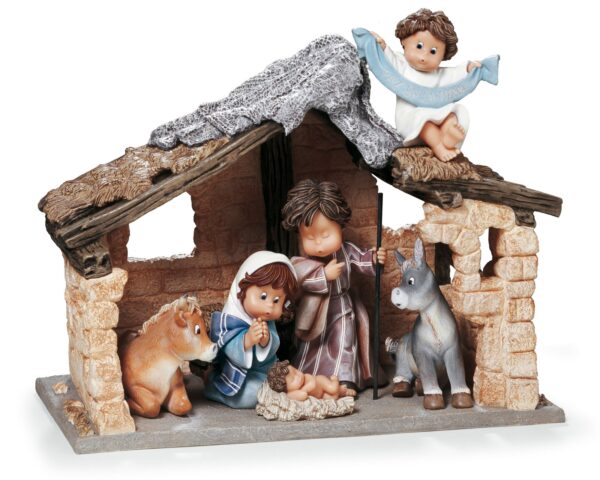 Paz en la tierra – Nadal 746220 Paz en la tierra, pieza de belén Nadal ref. 746220: un belén completo de la colección Pequeños Tesoros dentro de un pesebre de piedra y madera
